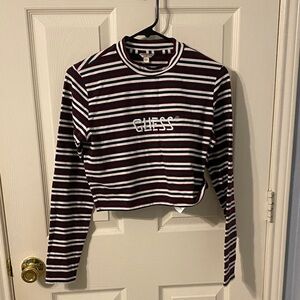 Vintage Y2K Guess Burgundy and White Striped Crop Top